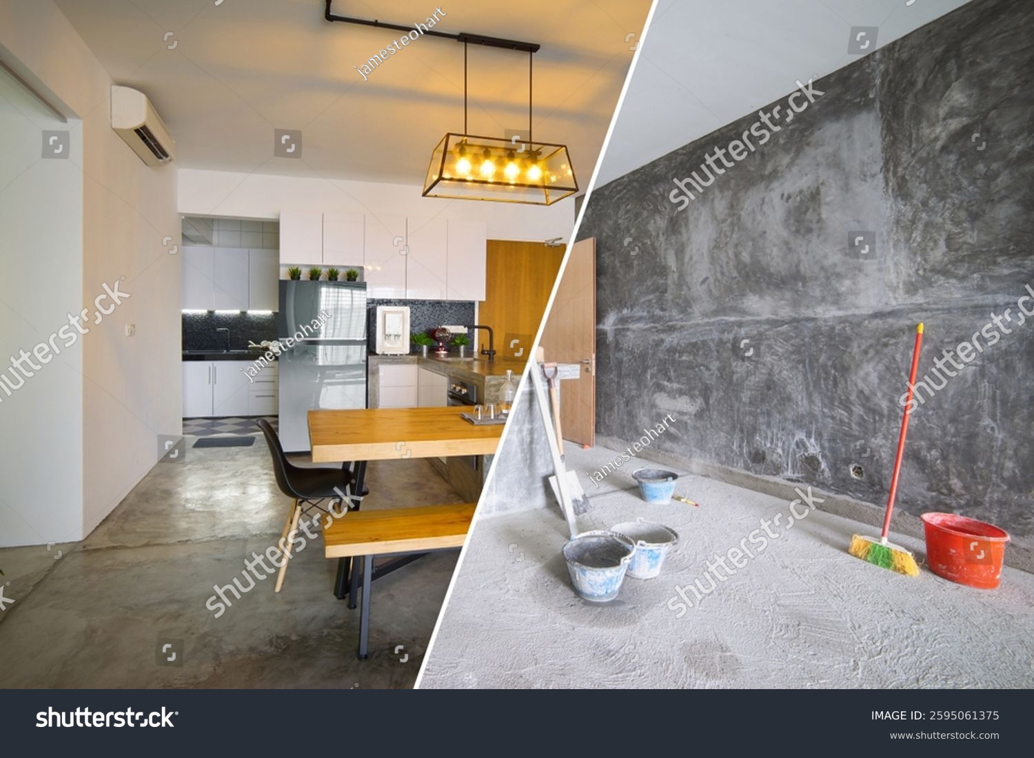 stock-photo-split-screen-showing-a-modern-kitchen-and-dining-room-before-and-after-being-renovated-2595061375